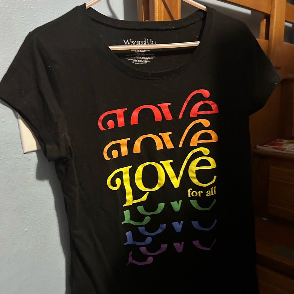 Black Graphic Tee with Rainbow Love Design